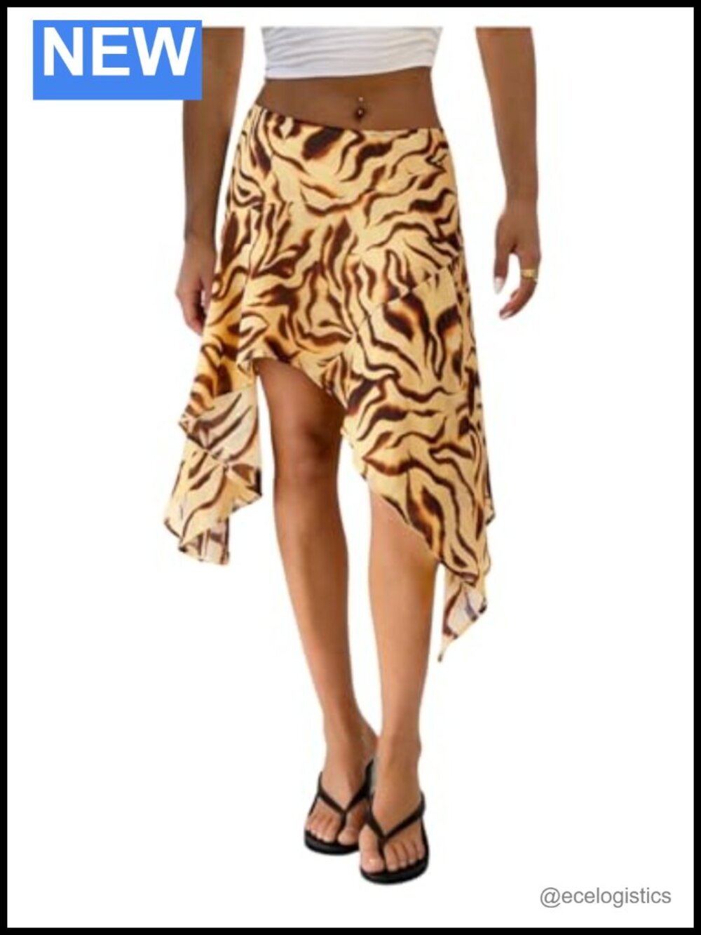 Asymmetrical Zebra Print Midi Skirt High Rise Zip Closure Fall Party